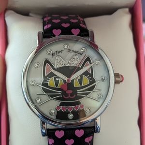 Betsey Johnson Black Cat Watch, crystal dial, new in box